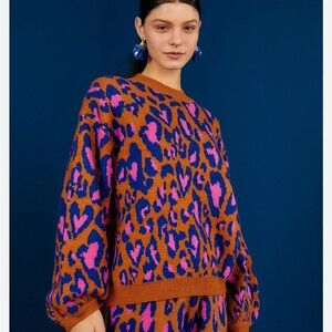 Farm Rio womans Vibrant Leopard Print Sweater oversized size XS